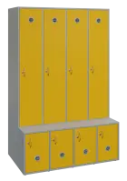 SSB - 180 - 120 šatní skříň s botníkem, 4-dvéřová, 1800x1200x400/600 mm, korpus šedý, dvířka žlutá o